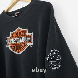 Harley Davidson Black Sweatshirt, Embroidered Patch, Chicago Illinois USA (XL)