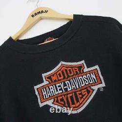 Harley Davidson Black Sweatshirt, Embroidered Patch, Chicago Illinois USA (XL)