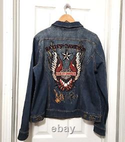 Harley-Davidson Forever Free Embroidered Appliqued Denim Jean Jacket Women's XL