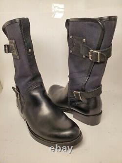 Harley Davidson Womens Size 7.5 Heatherton Biker Boots Black Leather/Canvas Zip