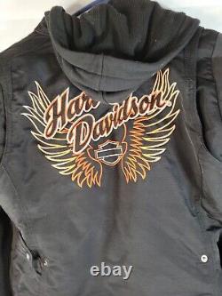 Harley Davidsons 2 in 1 Womens Jacket with Removable Vest Hoodie Black Size M