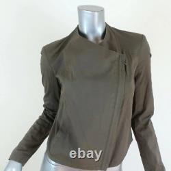 Helmut Lang Draped Moto Jacket Olive Stretch Cotton Size Petite