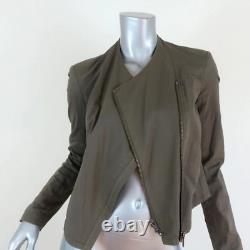 Helmut Lang Draped Moto Jacket Olive Stretch Cotton Size Petite