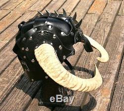 Horned Leather Half Helmet Fantasy Armor Motorcycle Norse Helm Cosplay Medieval
