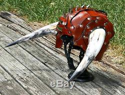 Horned Leather Half Helmet Fantasy Armor Motorcycle Norse Helm Cosplay Medieval