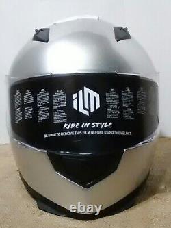 ILM Full Face Motorcycle Street Bike Helmet, Scarf, 2 Visors DOT (M, Silver)