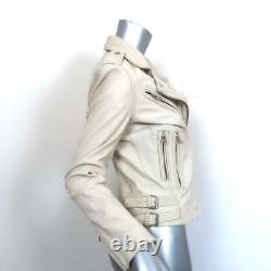 IRO Han Leather Biker Jacket Cream Size 38 Moto Jacket