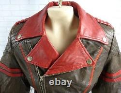 JPG NEW Jean Paul Gaultier brown red leather Biker moto jacket crop bolero