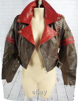 JPG NEW Jean Paul Gaultier brown red leather Biker moto jacket crop bolero