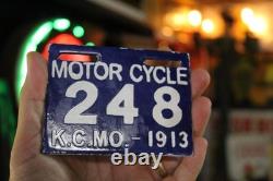 Kansas City Mo 1913 Cobalt Motor Cycle Porcelain License Plate Metal Sign Bike