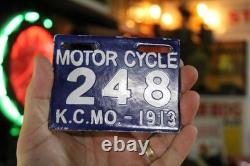 Kansas City Mo 1913 Cobalt Motor Cycle Porcelain License Plate Metal Sign Bike