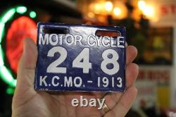 Kansas City Mo 1913 Cobalt Motor Cycle Porcelain License Plate Metal Sign Bike