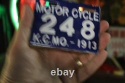 Kansas City Mo 1913 Cobalt Motor Cycle Porcelain License Plate Metal Sign Bike