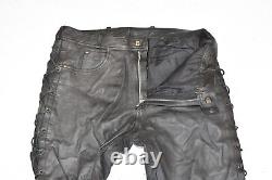 LOUIS Men's Real Leather Lace Up Biker Motorcycle Black Trousers Size W36 L35