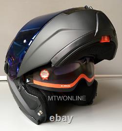 LS2 Flip Up Front Motorcycle Motorbike Helmet MATT BLACK Tinted Blue Visor