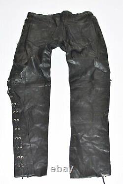 Lace Up Men's Real Leather Biker Motorcycle Black Trousers Pants Size W34 L33