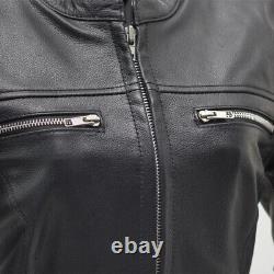 Ladies Black Leather Jacket With Chest Vented Pockets Size Small FIL116CSLZ