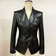 Ladies Slim Blazer Double-breasted Leather Jacket Collar Trench Occident Suit Ne