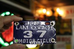 Lake County 1916 Tag Cobalt Motor Cycle License Plate Porcelain Metal Sign Bike