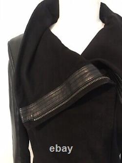 Lamarque Black Suede And Leather Asymmetrical Jacket Full Zip Big Collar Size L