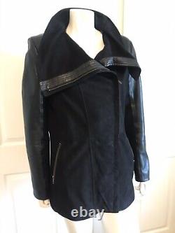 Lamarque Black Suede And Leather Asymmetrical Jacket Full Zip Big Collar Size L