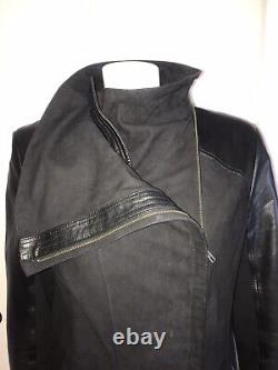 Lamarque Black Suede And Leather Asymmetrical Jacket Full Zip Big Collar Size L