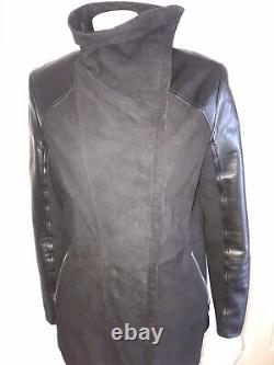 Lamarque Black Suede And Leather Asymmetrical Jacket Full Zip Big Collar Size L