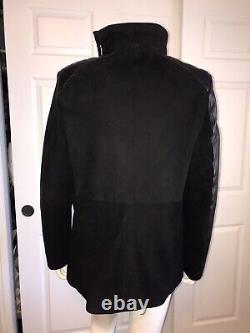 Lamarque Black Suede And Leather Asymmetrical Jacket Full Zip Big Collar Size L