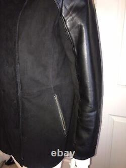 Lamarque Black Suede And Leather Asymmetrical Jacket Full Zip Big Collar Size L