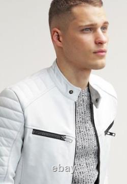 Latest Men's Lambskin Leather Jacket Motorcycle Soft White Biker Slim Fit Jacket