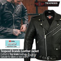 Leather Brando Motorbike Jacket Marlon Biker Motorcycle With Genuine CE Armour