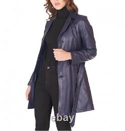 Leather Coat Jacket Blazer Long Womens Size Women Blue Biker Ladies Trench 19