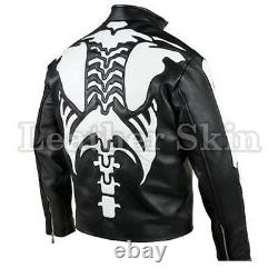 Leather Skin Men Black Skeleton Biker Motorcycle Racing Genuine Leather Jacket