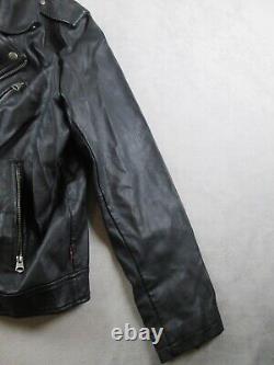 Levis Faux Leather Jacket Mens XL Black Motorcycle Coat Plaid Lining