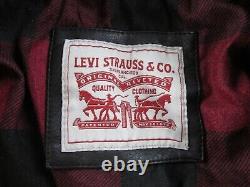 Levis Faux Leather Jacket Mens XL Black Motorcycle Coat Plaid Lining