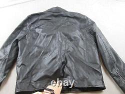 Levis Faux Leather Jacket Mens XL Black Motorcycle Coat Plaid Lining