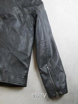 Levis Faux Leather Jacket Mens XL Black Motorcycle Coat Plaid Lining