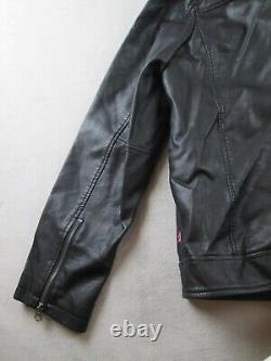 Levis Faux Leather Jacket Mens XL Black Motorcycle Coat Plaid Lining