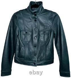 Lucky Brand Los Angeles Women's Sz XS Lambs Leather Jacket Short Waisted Green