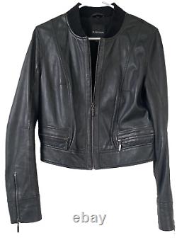 MARCIANO Black Lamb Leather Black Moto Jacket GUESS Sz S