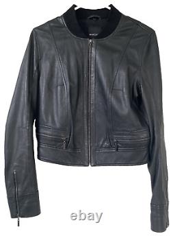 MARCIANO Black Lamb Leather Black Moto Jacket GUESS Sz S