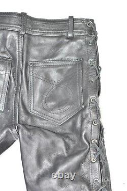 MODEKA Lace Up Women's Leather Biker Motorcycle Black Trousers Size W26 L31