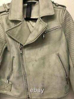 Marc Jacobs Grey Off-white Distressed Leather Moto Biker Jacket S 4 6