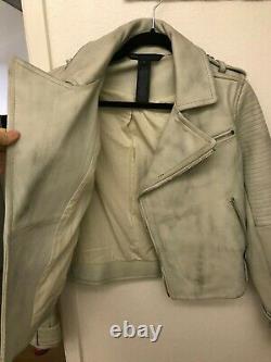 Marc Jacobs Grey Off-white Distressed Leather Moto Biker Jacket S 4 6