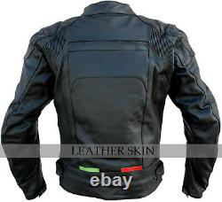 Men Black Biker Motorcycle Racing Genuine Leather Jacket with Free CE Armors