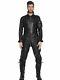 Men Genuine Soft Leather Catsuit Full Zipper Overall Bodysuit Jumpsuit Black