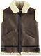 Men's Aviator Brown Sleeveless Raf B3 Bomber Shearling Real Sheep Leather Vest