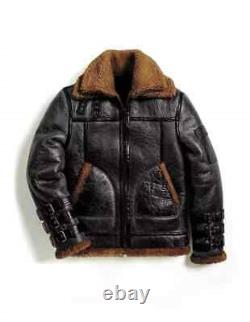 Men's B3 RAF Bomber Aviator Flying Faux Fur Real Leather Shearling Jacket Coat