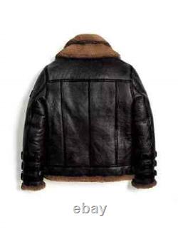 Men's B3 RAF Bomber Aviator Flying Faux Fur Real Leather Shearling Jacket Coat