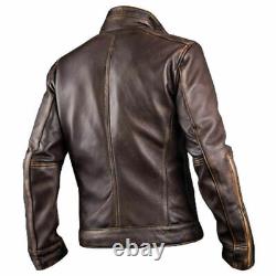 Men's Biker Cafe Racer Vintage Motorcycle Distressed Brown Leather Jacket